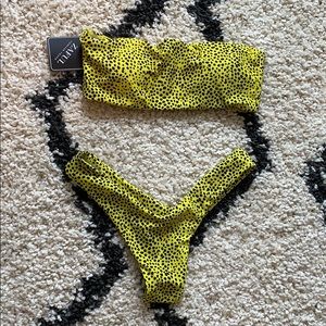 Yellow dot bikini, high waist bandeau